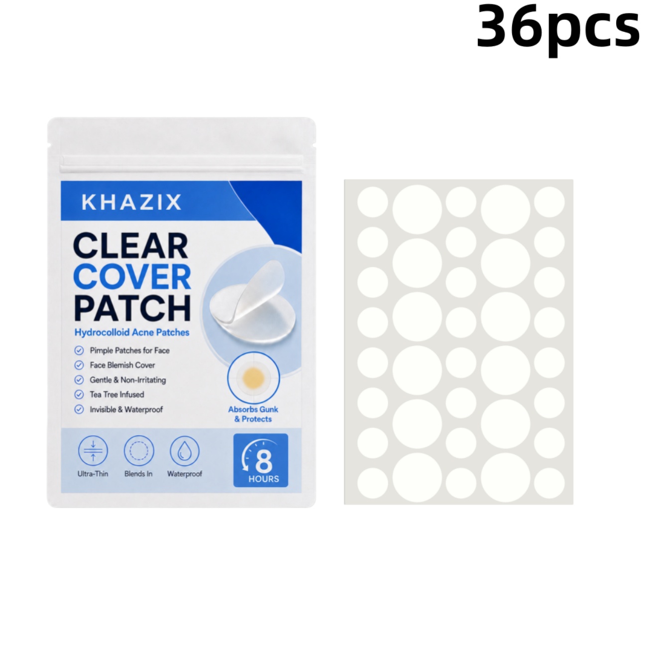 Hydrocolloid Pimple Patch - 36 Cerotti Trasparenti per Brufoli, Adesivi