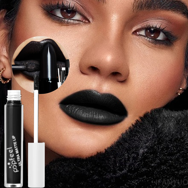 Matte Velvet Lip Tint Long Lasting - Rossetto liquido nero opaco punk Impermeabile
